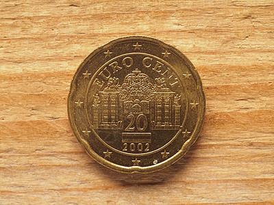 20美分硬币 显示贝韦德雷宫 奥地利 欧盟的货币图片