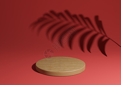 亮褐色 深红色 简单3D 使天然产品展示的成分最小化 用一个木质讲台或背景中棕榈叶影子站立背景图片