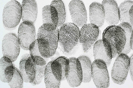 纸上不同的黑色指纹 特写了曲线刑事身份墨水科学隐私手指警察打印拇指图片