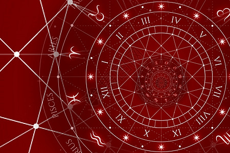Zodiac 信号星座背景 幻想和神秘的概念八字插图星星预言红色狮子宇宙财富癌症数字图片