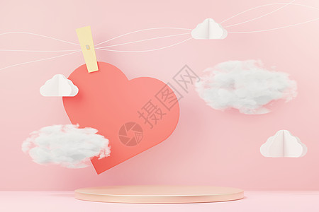 3d 渲染最小的甜蜜场景 展示台用于模拟和产品品牌展示 粉色基座代表情人节的主题 可爱可爱的心背景 喜欢day的设计风格陈列柜插图片