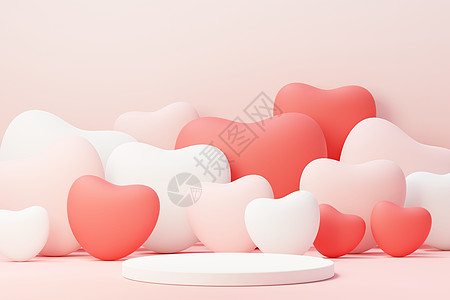3d 渲染最小的甜蜜场景 展示台用于模拟和产品品牌展示 粉色基座代表情人节的主题 可爱可爱的心背景 喜欢day的设计风格正方形讲图片