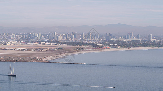 圣地亚哥市天线 加利福尼亚市中心城市景色 洛马角 驱逐舰景观远景装备三桅全景地平线双桅防风罩护卫舰天际图片