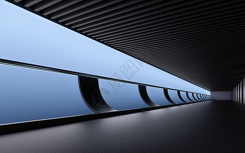 黑暗的隧道 未来的概念 3D进化大厅技术空隙建筑学黑色建造建筑入口渲染蓝色图片