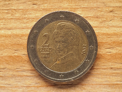 2欧元硬币 显示奥地利 欧盟货币图片
