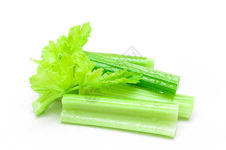 白色背景上孤立的 带水滴的新鲜热菜棍生食能源饮食健康饮食食物蔬菜减肥植物草本植物素食图片