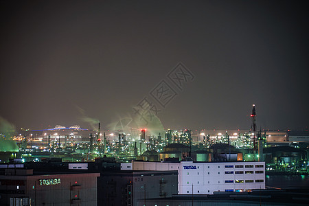从川川县川川卡瓦萨基市看到Keihin工业区组合器夜景血管夜空交通工厂烟囱机构景观街景图片