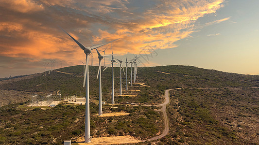 风能和农业 用于发电的风力涡轮机 风车可再生能源农场 大自然的生态能源气候农田风光发电机创新动力植物绿色气候变化环境图片