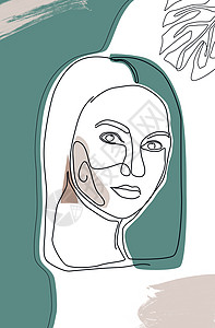 连续不断地根据糊面背景自由绘制女性脸部的抽象手画图片