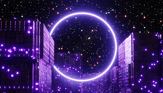霓虹灯和光线在黑暗场景中发光的 3d 渲染 赛博朋克夜城概念 夜生活 5g 的技术网络 超越一代和未来派场景 科幻图案主题电火花图片