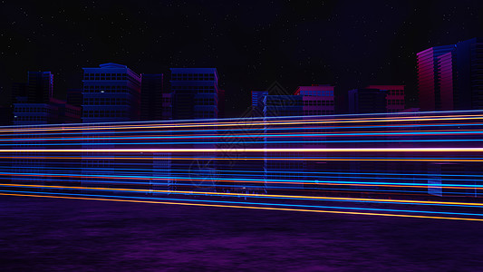 网络朋克之夜城市景观概念的 3d 渲染 灯光在黑暗的场景中发光 夜生活 5g 的技术网络 超越科幻首都城市和建筑场景的一代和未来图片