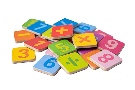 白色背景下的数学数字彩色与剪切路径教育研究数学学习教学概念幼儿园乐趣孩子们童年塑料计算玩物商业算术游戏图片