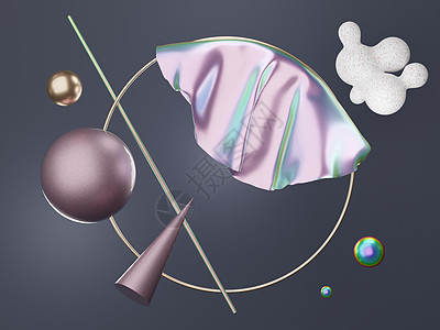 3d 成为抽象的简单几何形状 带有神秘全息图或全息图设计 实事求是的原始构成模型场景插图圆柱金属工作室飞行石头悬浮合金圆圈大理石图片