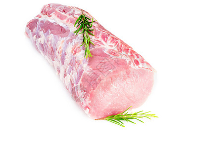 大块肉 生猪肉碳酸原片 白底的白色薄粉和迷迭香鱼片烹饪美食动物熏肉烧烤食物厨房牛扒食品图片