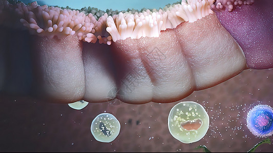 细菌攻击消化系统 消失无踪保健药品腹泻身体绒毛渲染肠胃生物学科学感染图片