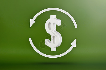 美元回收 货币兑换 美元汇率 美元图标周围的箭头 绿色背景上的 3D 图像图片