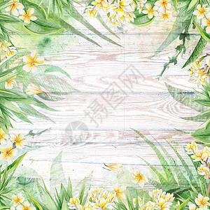 热带热带鲜树木材纸板模版Name叶子季节卡片棕榈花束水彩天堂插图桌子艺术图片