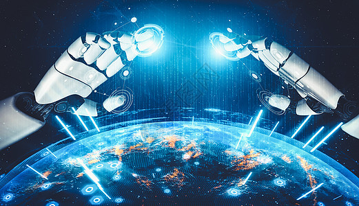 AI 机器人机器人或机器人的未来人工智能和机器学习通讯安全人们电子人商业男人网络全球互联网电脑图片