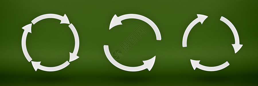 生态 设置回收符号 白色箭头形成一个圆圈 绿色背景上的 3D 图像 绿色产品 绿色可再生能源 上下指向的图表图片