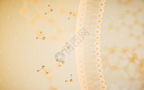 黄色背景的细胞膜 3D介质技术渗透生物学渲染生活生物运输细胞实验室原子图片