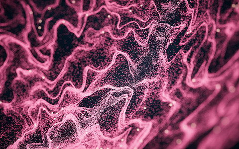 具有波形的抽象粒子 3D投影波纹材料流动粉色辉光粮食粉末魔法飞溅耀斑图片