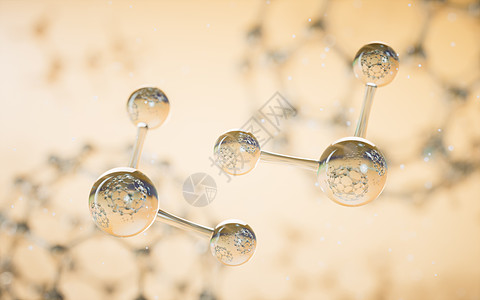 有黄色背景的化学分子 3D感应生物学微生物学物理公式原子合成宏观实验室科学技术图片