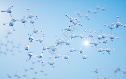 蓝色分子背景具有蓝色 background3d 渲染的化学分子原子生物公式技术生物学药店粒子实验室工程微生物学背景