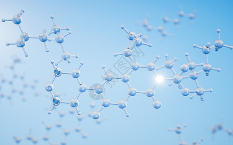 具有蓝色 background3d 渲染的化学分子原子生物公式技术生物学药店粒子实验室工程微生物学图片