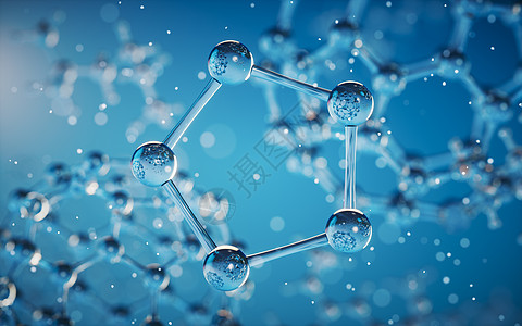 具有蓝色 background3d 渲染的化学分子宏观胶原生物微生物学生物学原子化学品工程粒子科学图片