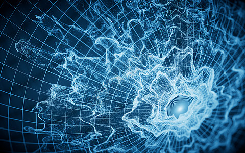 波粒子的外形是球体 3D转化颗粒剂魔法渲染波纹蓝色飞溅灰尘海浪流动粮食图片