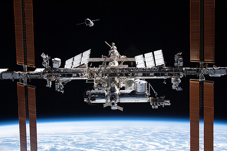 载人飞船轨道上国际空间站 俄罗斯航天器的停靠 美国航天局提供的该图象的一些要素 等等背景