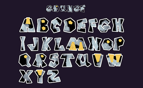垃圾拼贴风格的拉丁字母表 英文字母贴纸技术 有趣的手绘字体 ABC大写字母 适用于明信片 海报图片