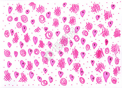 情人节 的手写背景 标记绘制了不同的心脏形状和轮廓图片