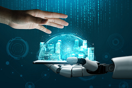大数据分析平台未来机器人人造智能概念的进化商务5g智力设计分析社交网络世界机器男人虚拟背景