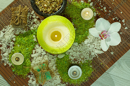 海盐 甘油 肥皂和香味油香气竹子疗法奢华沙龙浴室环境产品植物身体图片