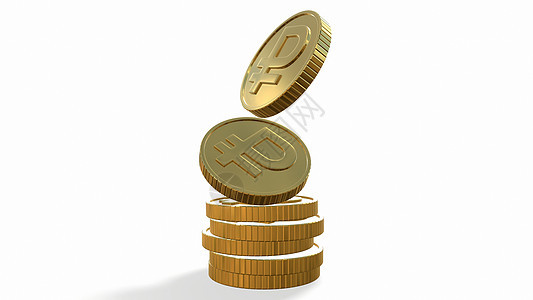 金币 白色背景的俄罗斯卢布 3D发卢布市场经济宝藏硬币银行交换储蓄贸易财富图片
