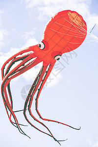 红色八爪形飞行风筝图片