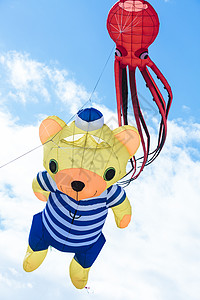 带章章鱼和熊形状的飞风风筝尾巴娱乐喜悦微笑卡通片触手玩具气球闲暇乐趣图片
