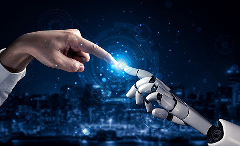 未来人造智能机器人和半机械人科学数据成功学习机械手商务设计机器分析手臂图片