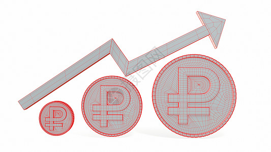 俄罗斯卢布 增加的图标上升了 3D硬币涂鸦商业渲染速度投资市场金融黑与白数据图片
