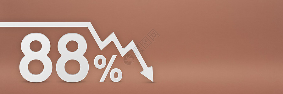 百分之八十八 图表上的箭头指向下方 股市崩盘 熊市 通货膨胀 经济崩溃 股票崩溃 3d 横幅 红色背景上的 88% 折扣标志图片