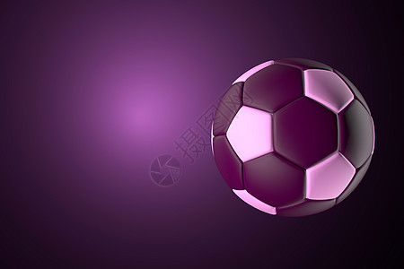 紫色光下黑色背景的 3D 足球球图片