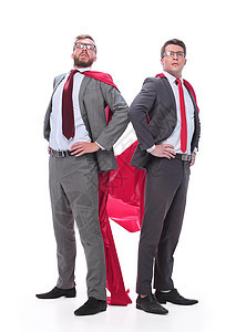 2名超级英雄商务人士站在一起 他们一起生活英雄披风生意人管理人员伙伴同事企业家男性商务领导者图片