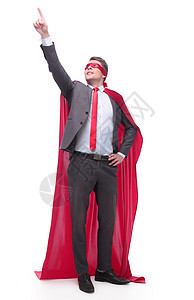 超级英雄商务人士指明了正确的方向 他们指出的正确方向是风险领导者红色生意手指小路进步披风战略微笑图片