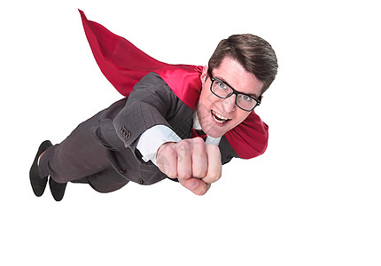 自信的超级英雄商务人士正飞到你身边披风男人活力成就手势飞行经理帮助男性管理人员图片