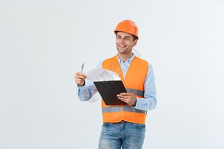 带橙色头盔和牛仔裤检查项目阶段的工人女士成人工程师安全帽经理员工建筑男人仓库男性图片