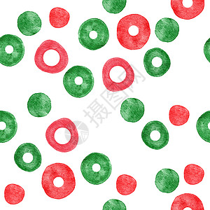水彩无缝手绘图案与红色绿色抽象形状元素圆环圆形圆点 明亮的夏日背景 纺织壁纸包装纸的极简主义现代织物印花设计 简单的有机形式图片