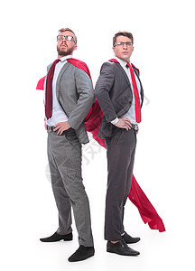 2名超级英雄商务人士站在一起 他们一起生活团队工作管理人员英雄商务男人同事合作披风伙伴图片