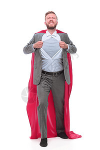 超级英雄Cape的商务人士撕裂了他的衬衫戏服情感领导勇气力量人士英雄领导者员工商务图片