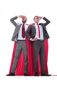 两位超级英雄商务人士在远处寻找距离眼镜商务权限伙伴领导者男人工作男性工人生意图片